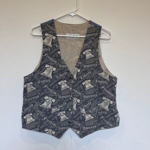 Carol Antone Collection Vintage Patriotic Liberty Bell Tapestry Vest Blue Mens M